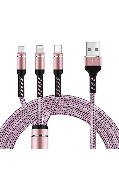 KLASİST Örgülü Bakır Telli Çoklu Şarj Kablosu Hızlı Şarj Kablosu 3.0 Amper (android-iphone-type-c)