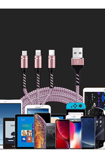 KLASİST Örgülü Bakır Telli Çoklu Şarj Kablosu Hızlı Şarj Kablosu 3.0 Amper (android-iphone-type-c)