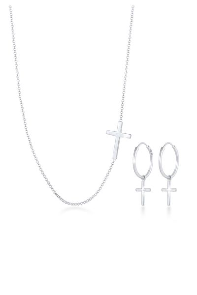 ELLI Schmuckset Kette Ohrringe Kreuz Religion Glaube 925 Silber