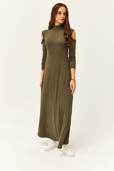 Olalook Γυναικείο φόρεμα Χακί Off-the-Shoulder Lycra Maxi Flared ELB- 19001990