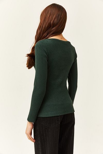 Olalook Women's Emerald Green Pool Neck Raised Lycra Blouse BLZ-19002078