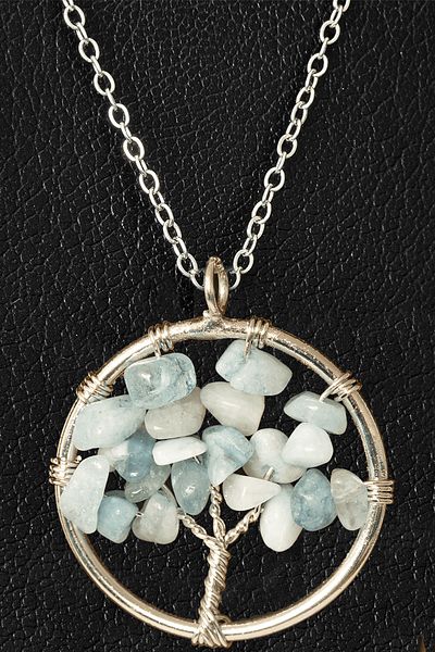 Tesbih Atölyesi Certified Aquamarine Stone Tree of Life Necklace