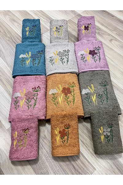 AYHANHOME Cotton 3D Patterned Mother-Daughter 6 Pieces 50x90 Hand Face & 6 Pieces 30x50 Kitchen Towel Set