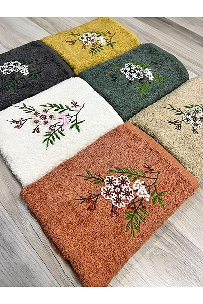 AYHANHOME 6-Piece 3D Embroidered Flower Patterned Dowry Set 50x90 Hand and Face Towel Set
