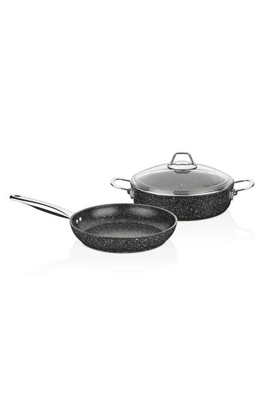 FALEZ Black line 3 Piece Granite Pot Pan set