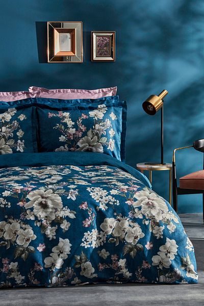 Karaca Home Jose 100% βαμβακερό διπλό σατέν σετ κρεβατιού Navy Blue