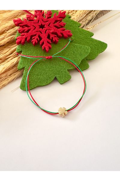 Atelier Çağla Red Green Clover New Year's Lucky Bracelet