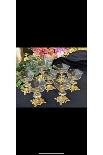 MaviDamla 7 parca yaldızlı kase seti