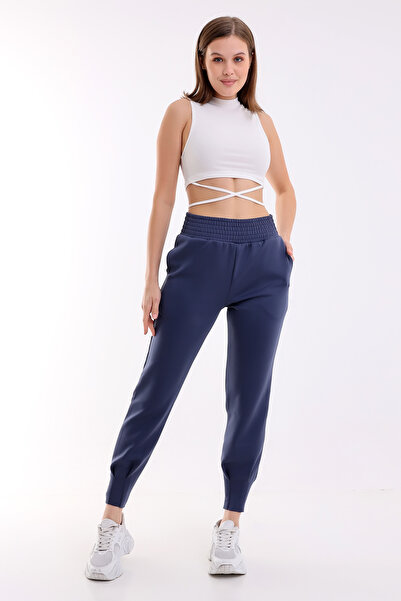 Winmoda34 Scuba Diver Jogger Sweatpants ψηλόμεσο με φαρδιά ζώνη στο πόδι Πέτα με λεπτομέρειες