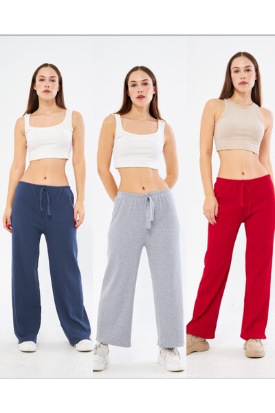 Afrali Kaşkorse Rahat Günlük Giyime Uygun Mevsimlik Pijama / Pantolon 3'lü