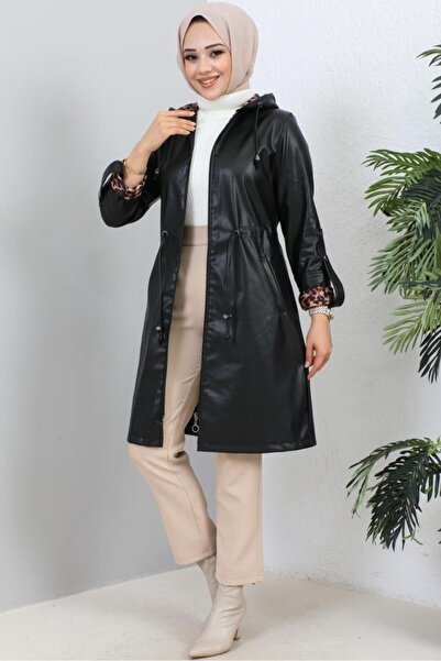 benguen 5012 Short Leather Coat Black