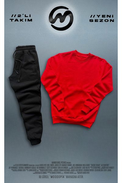Moodopia Red Crew Neck Φούτερ Μαύρο Φούτερ Σετ 2 τεμαχίων Συνδυασμός