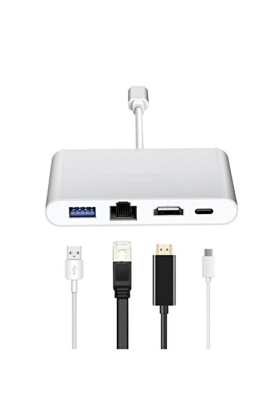 Coverzone Type-C 3.1 to HDMI 4K 100Mbps Ethernet RJ45 SB3.0 USB C HUB 4 in 1 ...