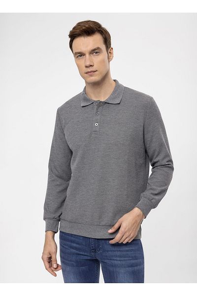 SÜVARİ Cavalry Polo Collar Regular Fit Dobby Anthracite Men's Sweater TR2013700314