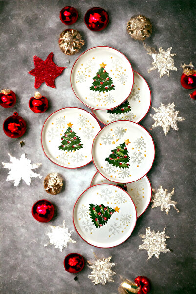 CERATALE Yılbaşı 6' Lı Pasta Tabağı 20 Cm- Newyear - Handmade -tokyo
