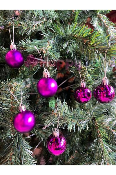 Happyland Christmas Pine Tree Ornament 4 cm 6 pcs Purple Color Christmas Ball New Year Cute Balls