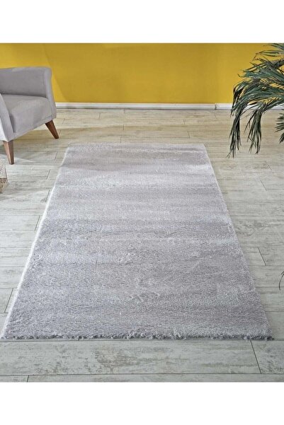 Raschel Carpet Açık Gri Lüks Raschel Kaymaz Taban Peluş Halı Yolluk