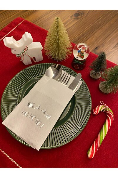 kidspartim منديل أبيض فضي بجيب Air Touch للعام الجديد Ho Ho Ho مكتوب 12 قطعة ...