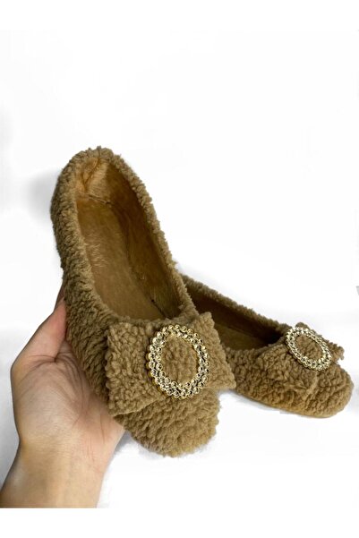 Büşra Sultan Ayakkabı & Çanta Kadın Kahverengi Tokalı Peluş Babet