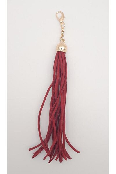 angel çanta aksesuar Angel Bag - Suede Nubuck Leather, Long Tassel with Sleeve, Red Color, Light Gold Metal Accessory