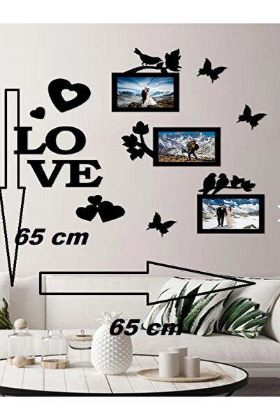 softclass Fotoğraf Çerçevesi 3'lü 10x15 Lazer Kesim Ahşap Duvar Süsü Dekorasyon Ürünü Love