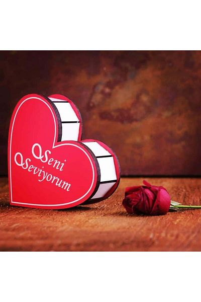 şamaksesuar Wooden Special I Love You Chocolate Heart Box with Lid Valentine's Day