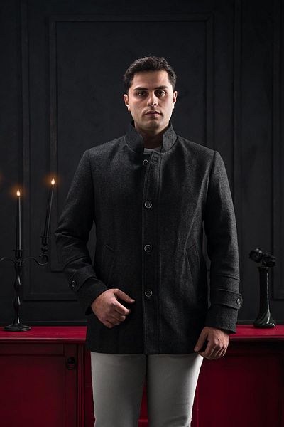ADVANTE Ανδρικό παλτό Slimfit Stand Collar με αυτο-ριγέ κουμπί και κλείσιμο με φερμουάρ