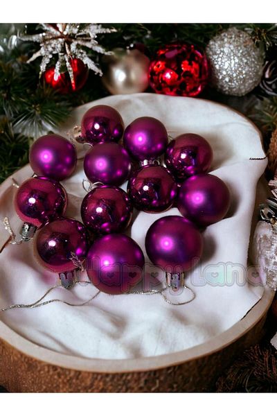 Happyland Christmas Pine Tree Ornament 4 cm 12 pcs Purple Color Christmas Ball New Year Cute Balls
