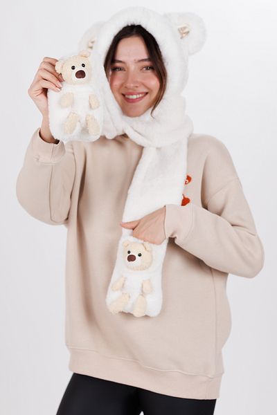 Ecrou Bear Cute Hat - Κασκόλ Beanie, Λευκό