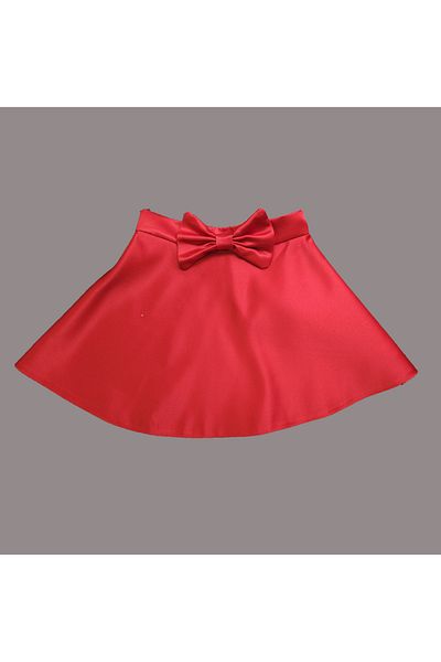 NSMLİFE Red Satin Mini Flared SKirt - Girl, Bow Detail