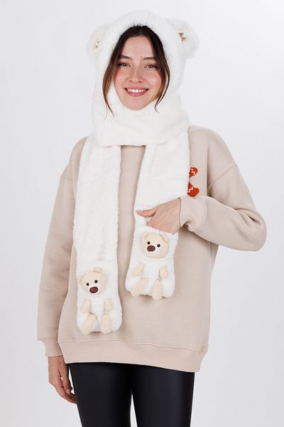 Ecrou Bear Cute Hat - Κασκόλ Beanie, Λευκό