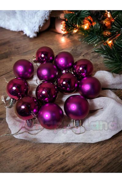 Happyland Christmas Pine Tree Ornament 4 cm 12 pcs Purple Color Christmas Ball New Year Cute Balls