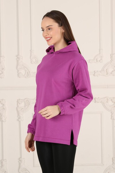 Seamoda Purple Hooded Slit Large Size Women's Daily Use Sweatshirt