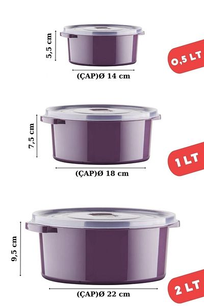Open Home Concept Set of 12 Round Storage Containers for Microwave and Freeze - Plum