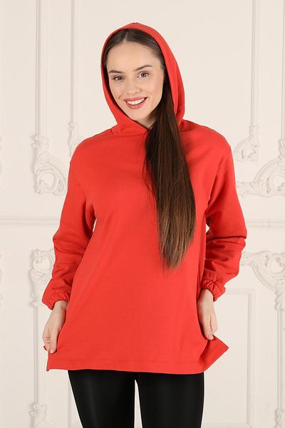 Seamoda Orange Hooded Slit Large Size Women's Daily Use Sweatshirt