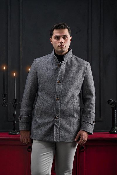 ADVANTE Ανδρικό παλτό Slimfit Stand Collar με αυτο-ριγέ κουμπί και κλείσιμο με φερμουάρ