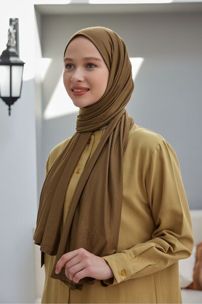 Quğu SCARF Kına Yeşili Penye Şal Çift Dikişli Pny-cıft-0123