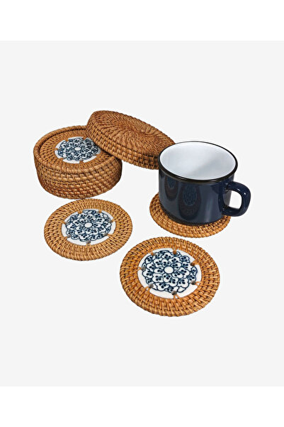 did homeware Harmonia Rattan Kutulu Mavi 6'lı Bardak Altlığı