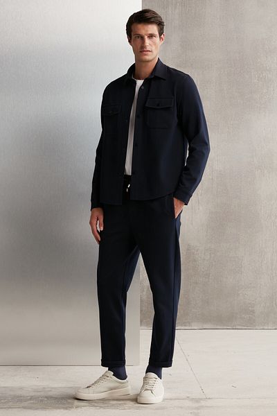 GRIMELANGE Walsh Herren-Hose im Piqué-Look, spezieller Stoff, dehnbar, mit doppeltem Bein, schnurgebundener, elastischer Taille, marineblau