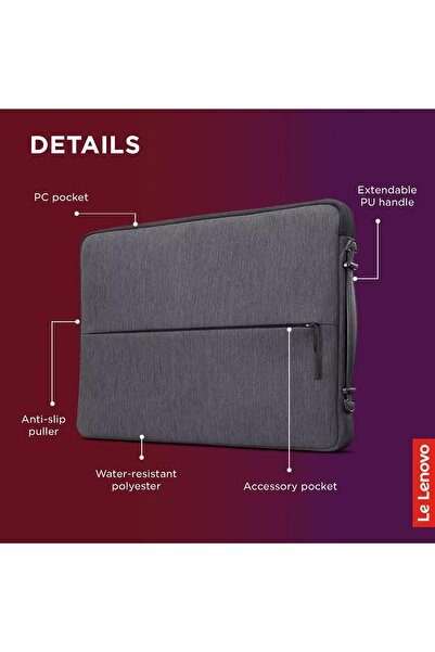 LENOVO Urban Sleeve, 14" Laptop Bag, Gx40z50941, Charcoal Gray