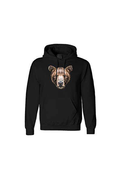 NoiCasuale Bear Bear Design Digital Printed 3 Thread Raster Hooded Hoodie Swe...