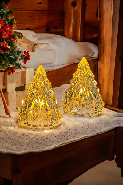 Zemtigo 2'li Kristal Led Çam Ağacı Mum Alevli Yapay Mum Pilli Yılbaşı Buzdağı...