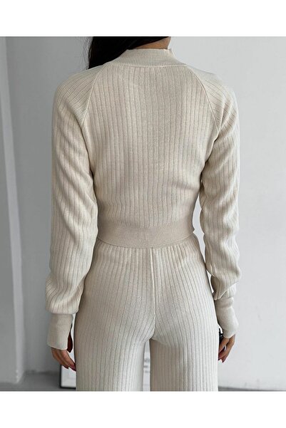 Leo Ferre Γυναικείο Σετ Πλεκτό Σκούρο Κρεμ Χρώμα Finger Snap