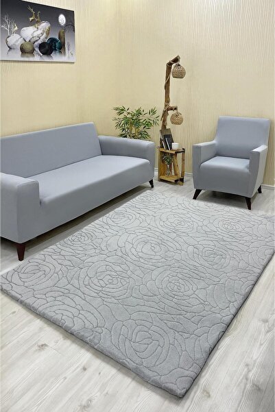 Sahaneev halı örtüsü welsoft kumaş AÇIKGRİ RENK (GÜL MODEL)