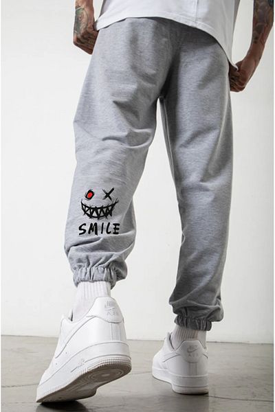 pandy Παντελόνι Slimfit Unisex με στάμπα Smile Face με ελαστικά πόδια