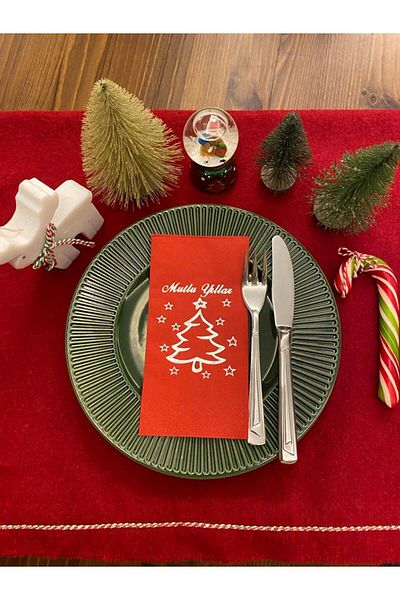 kidspartim Silver Gilded Red Happy Birthday Pine Tree Napkin