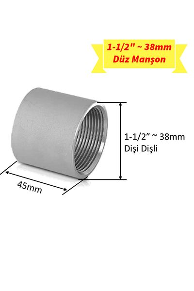 TarımSuda Steel Galvanized Sleeve Interconnection Straight Pipe Connection Female Thread 1 1/2" 38mm