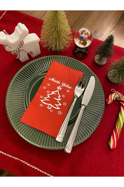 kidspartim Silver Gilded Red Happy Birthday Pine Tree Napkin