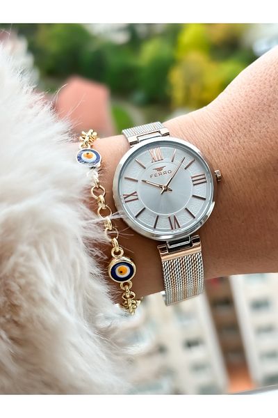 FERRO Brand New Season Rose/Silver, Steel Mesh Strap, Women's Wristwatch+Bracelet in Box