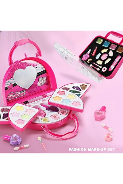 YILDIRIM OYUNCAK Sürülebilir 3 Katlı Pembe Çantalı Güzellik Makyaj Seti
